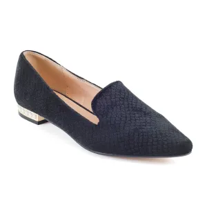 Faux Suede Pearl Heel Slip On Loafers