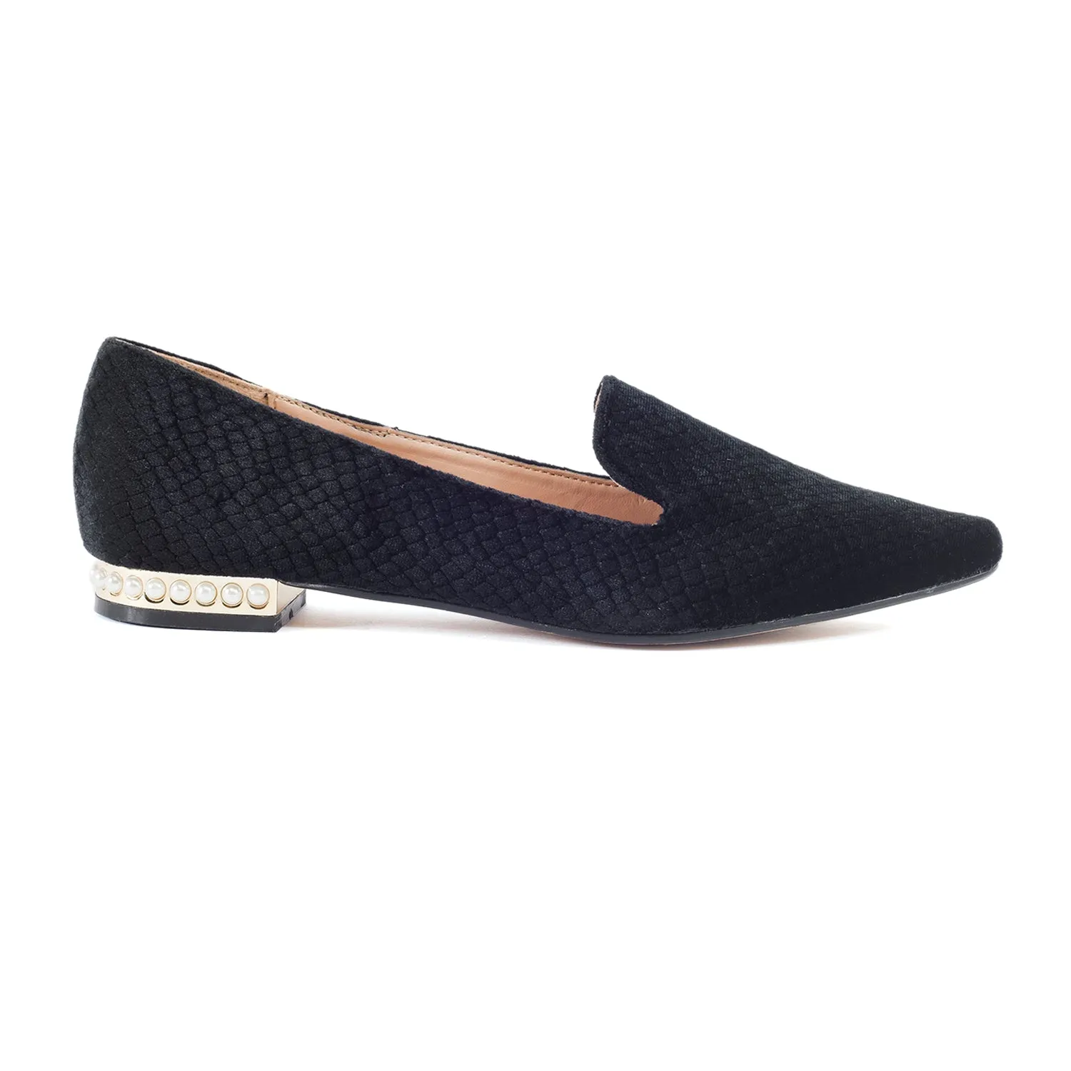 Faux Suede Pearl Heel Slip On Loafers