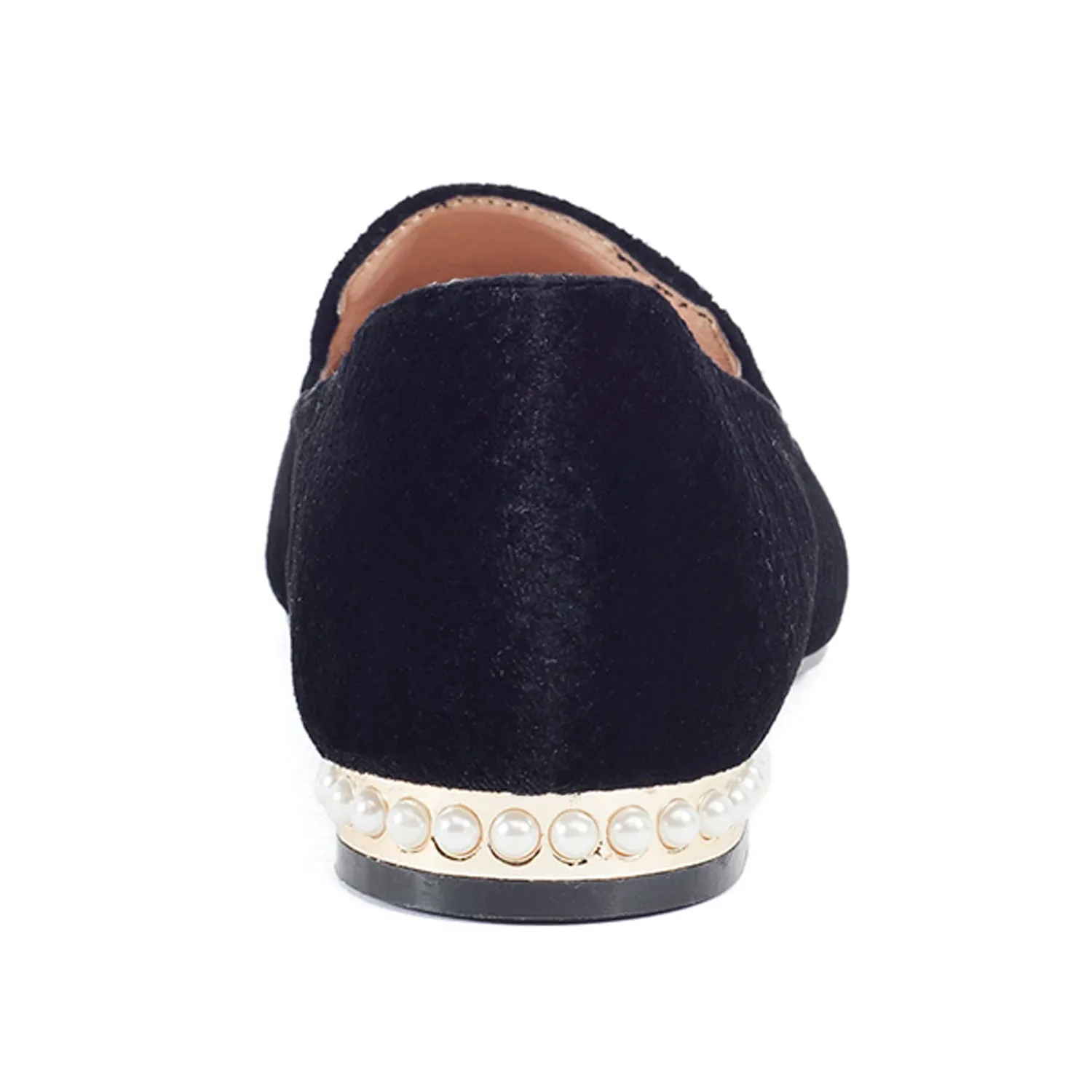 Faux Suede Pearl Heel Slip On Loafers