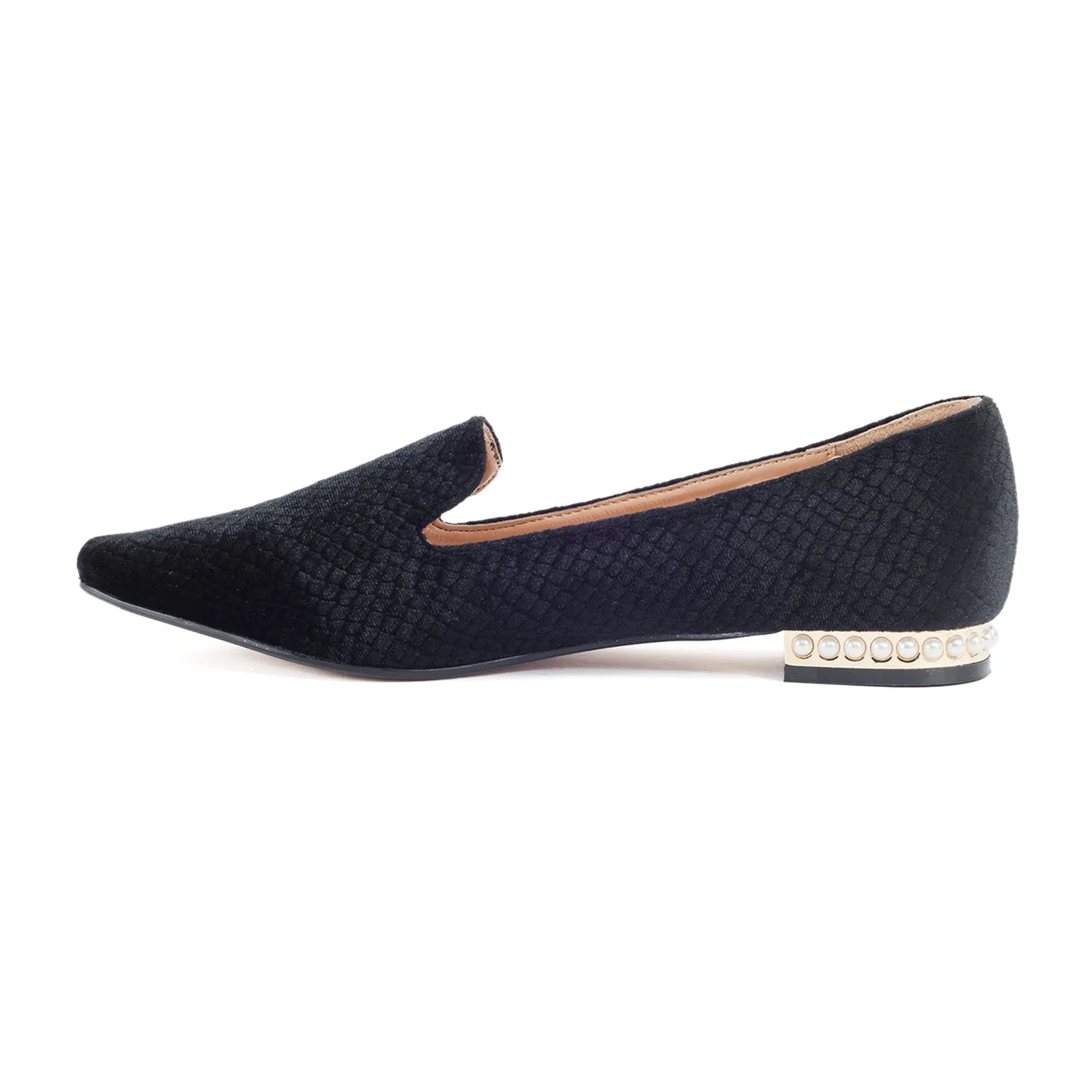 Faux Suede Pearl Heel Slip On Loafers