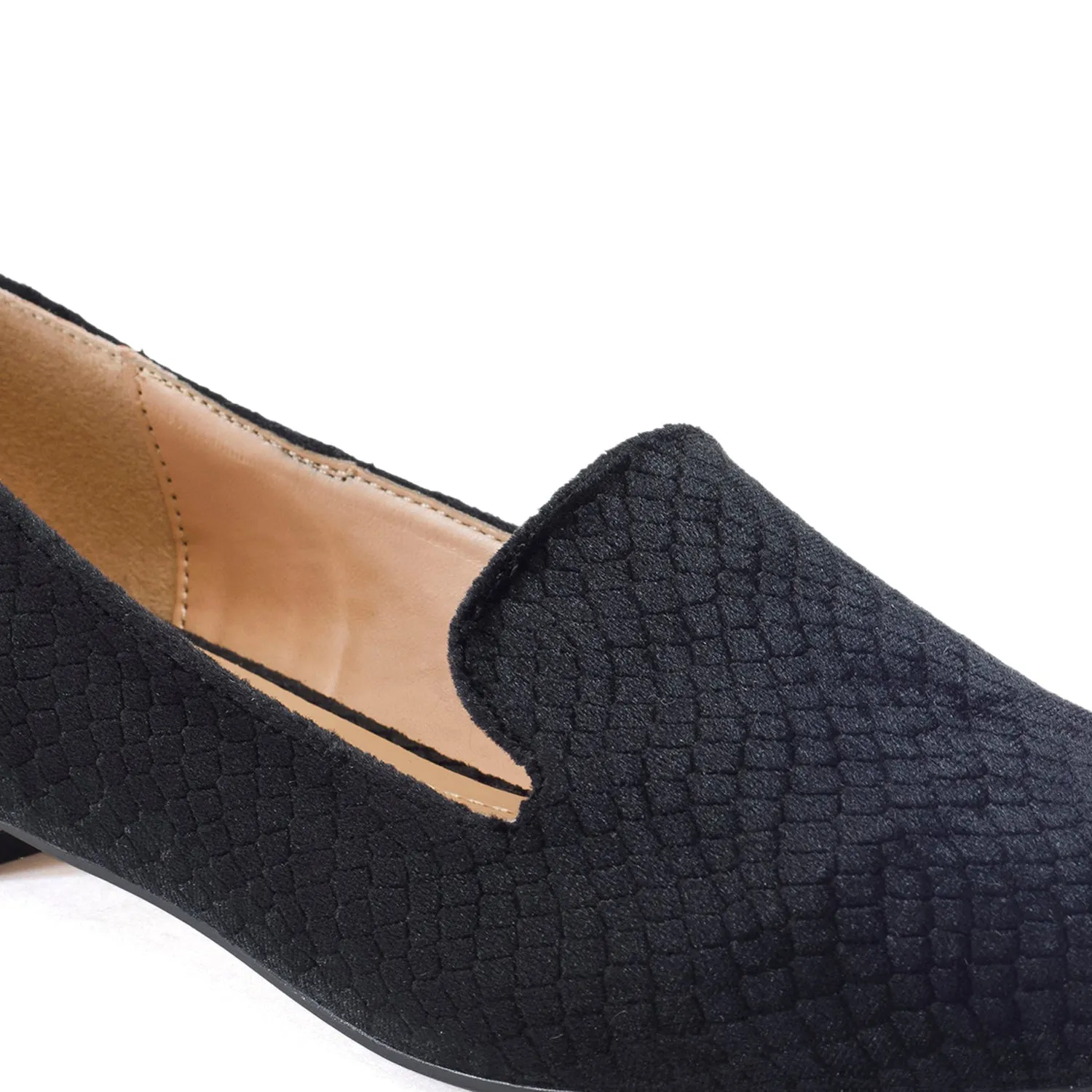 Faux Suede Pearl Heel Slip On Loafers