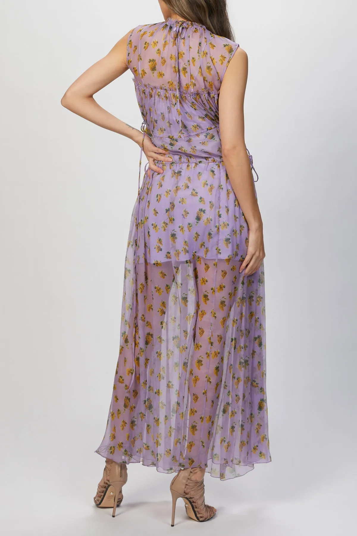 FLORAL PRINT TIERED SILK DRESS
