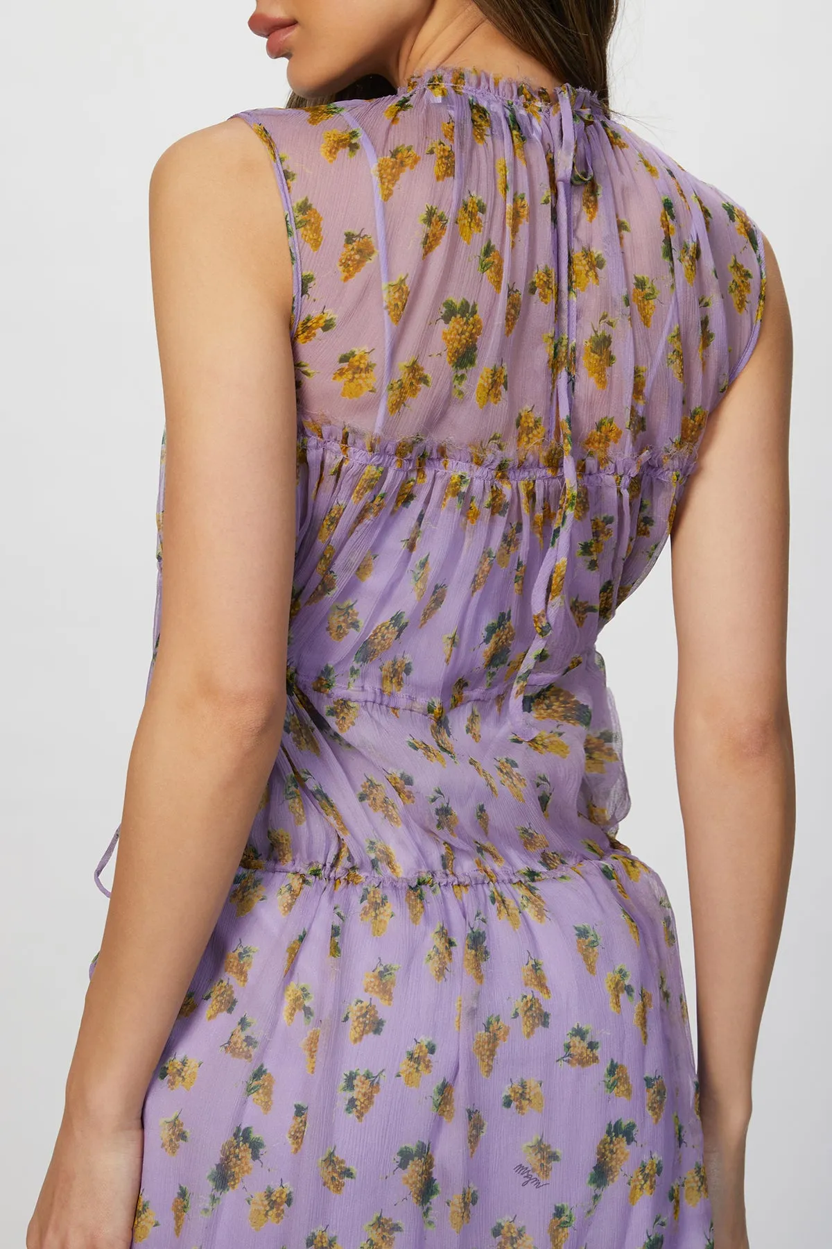 FLORAL PRINT TIERED SILK DRESS