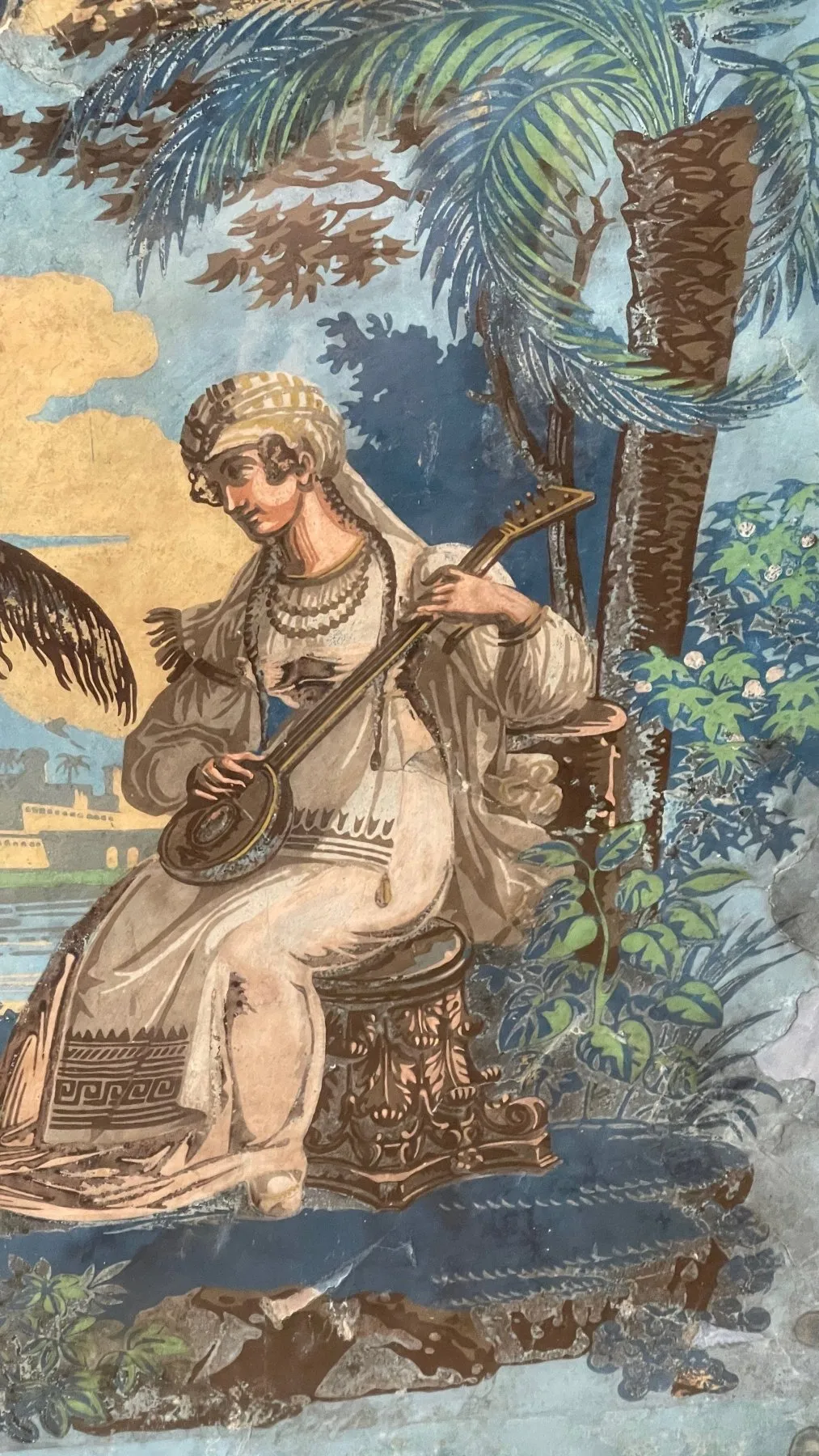 FRAMED 18TH CENTURY FRENCH WALLPAPER, EXOTIC SCENE