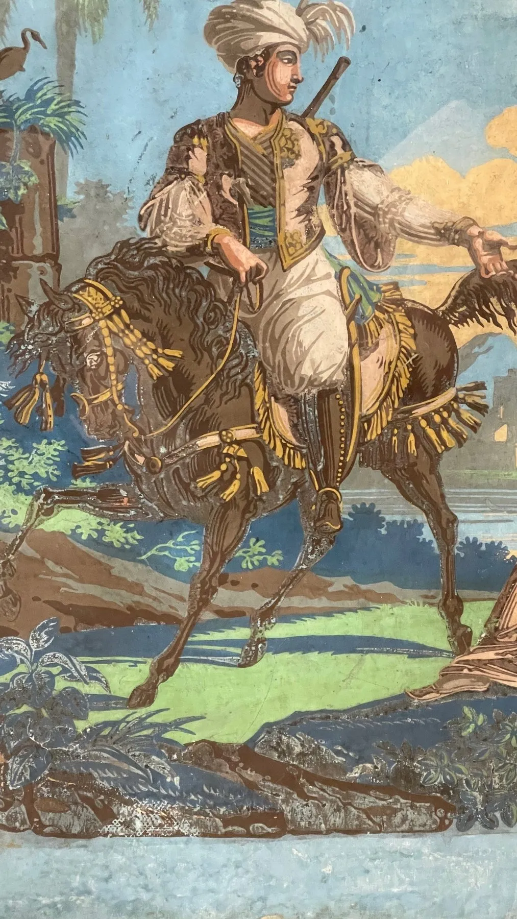 FRAMED 18TH CENTURY FRENCH WALLPAPER, EXOTIC SCENE