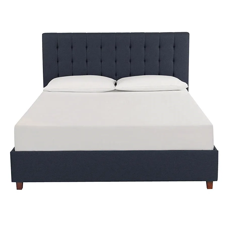 Full Blue Linen Upholstered Platform Bed with Headboard