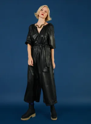Gathered Neck Jump - Black Pleather
