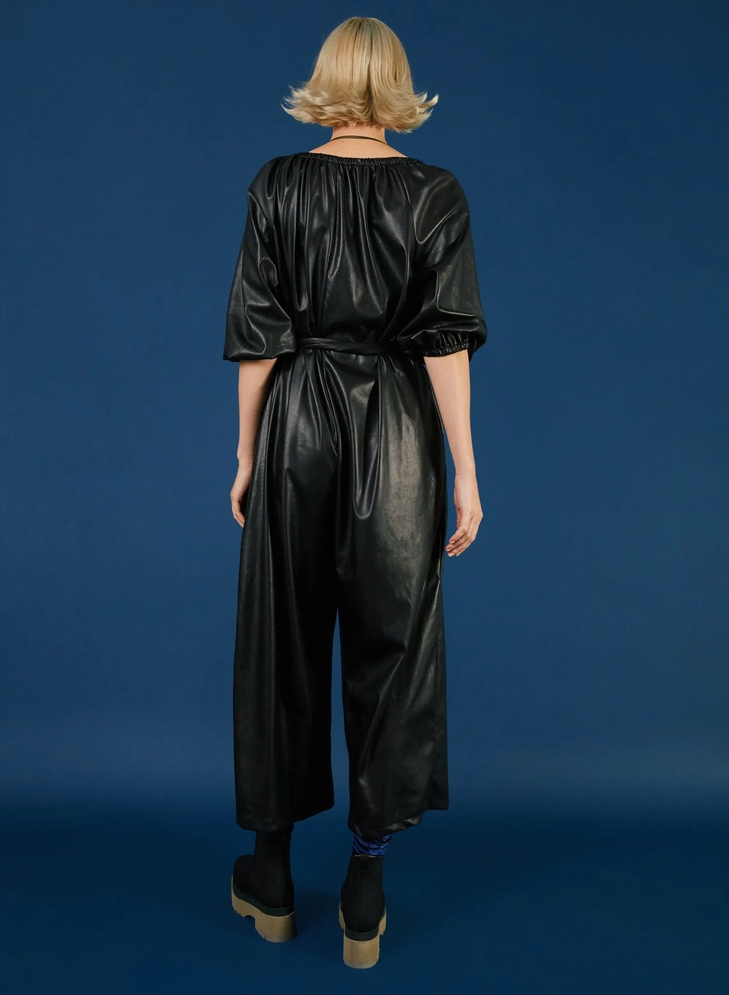 Gathered Neck Jump - Black Pleather