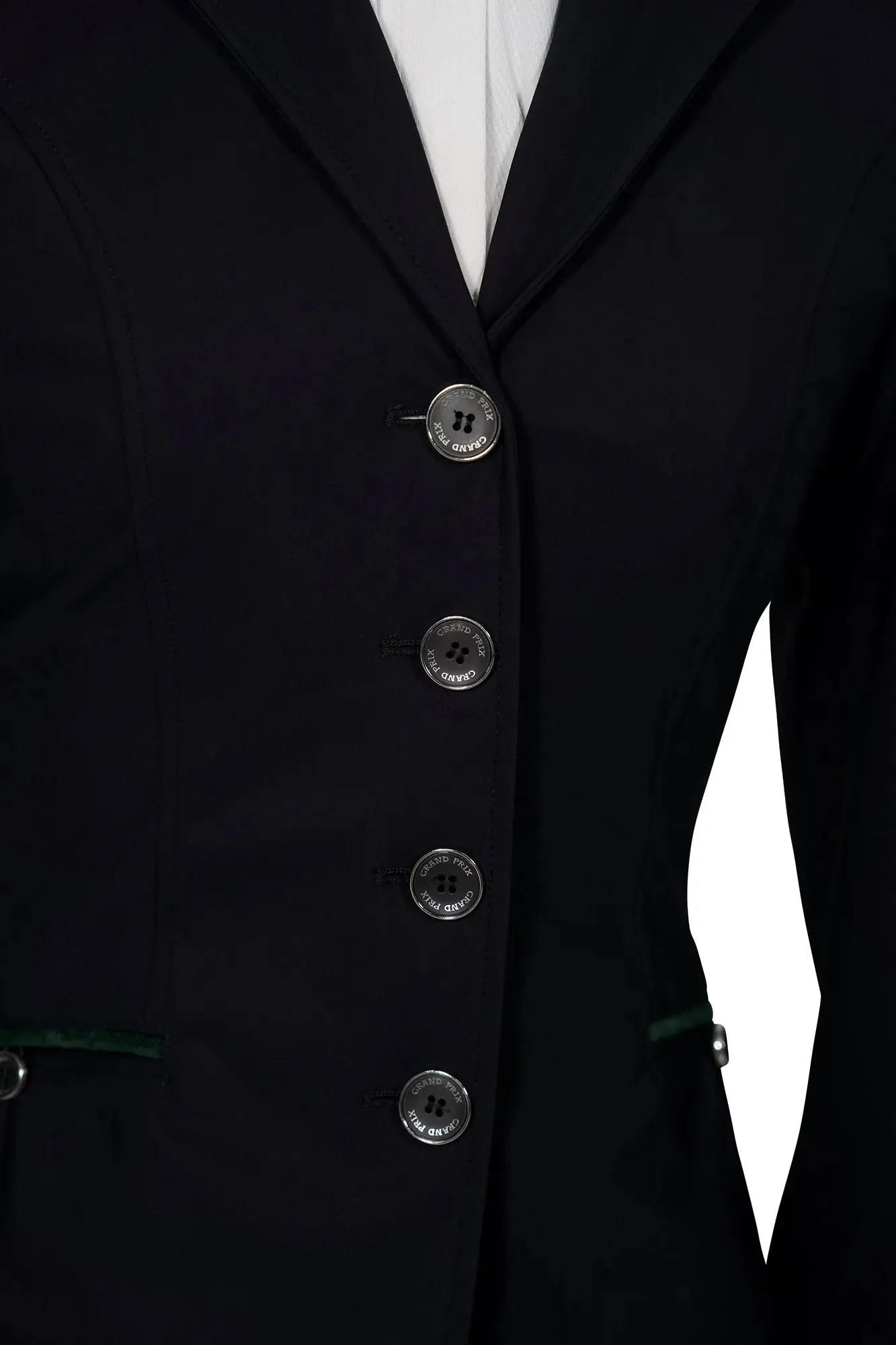 Grand Prix Saltare Premio 4 Button Riding Show Coat, Black with Dark Green