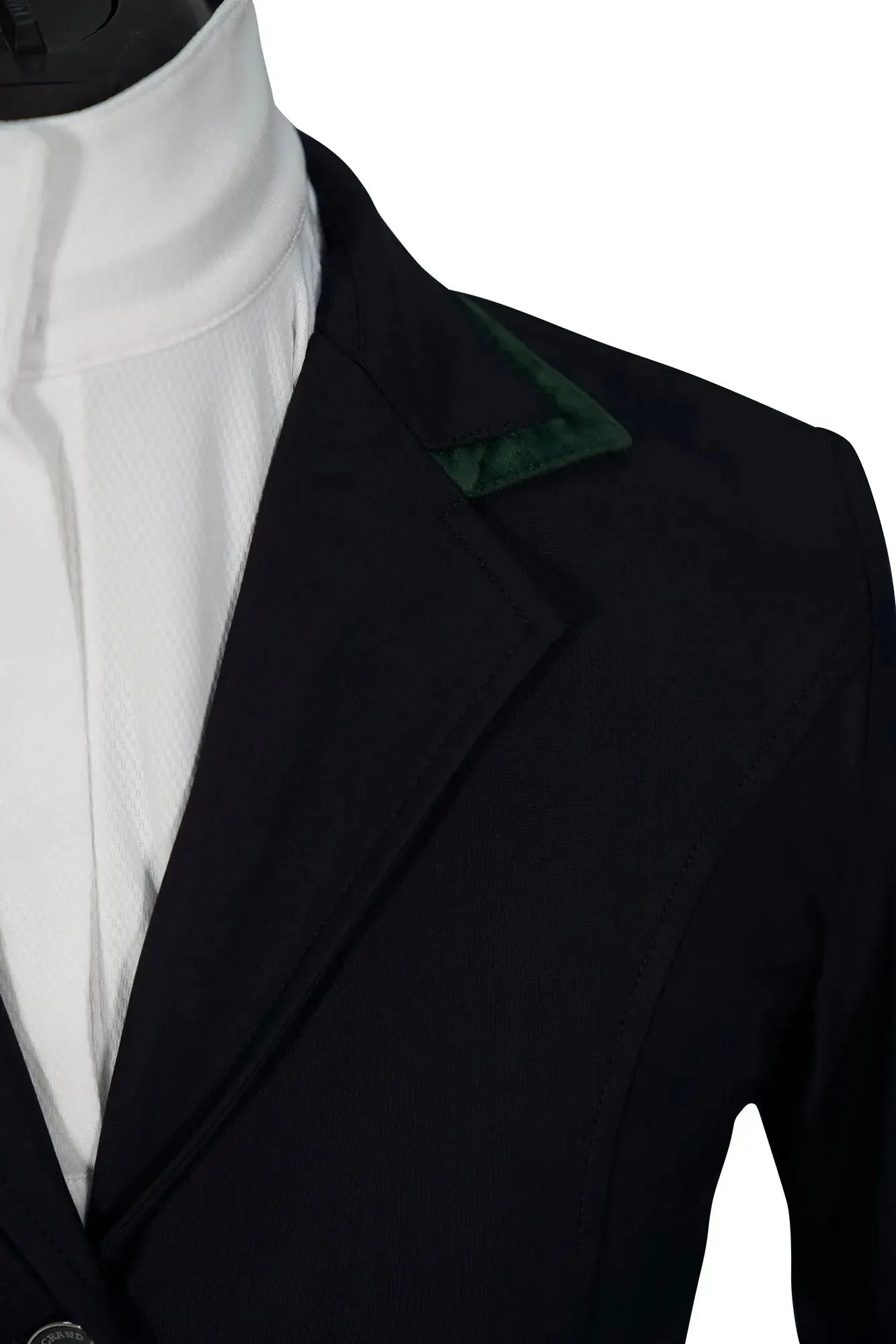 Grand Prix Saltare Premio 4 Button Riding Show Coat, Black with Dark Green