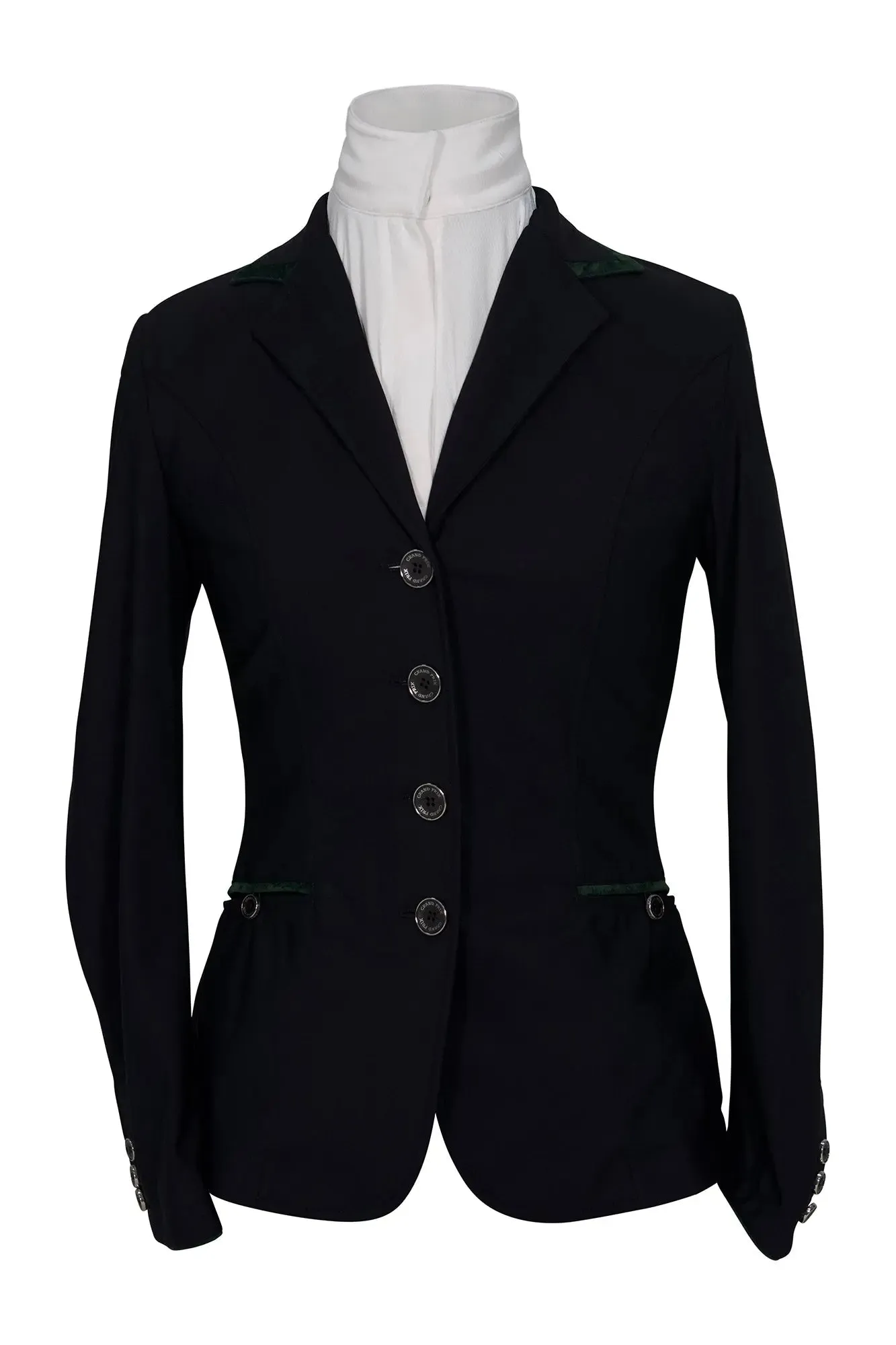 Grand Prix Saltare Premio 4 Button Riding Show Coat, Black with Dark Green