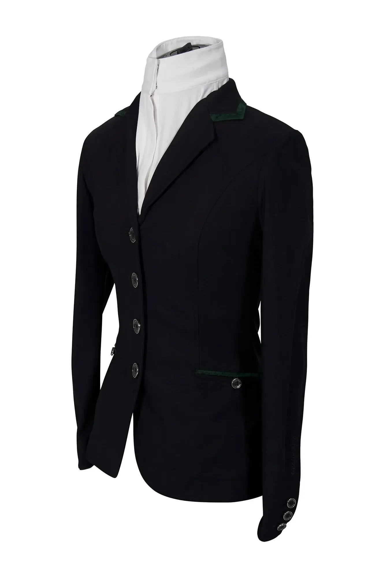 Grand Prix Saltare Premio 4 Button Riding Show Coat, Black with Dark Green