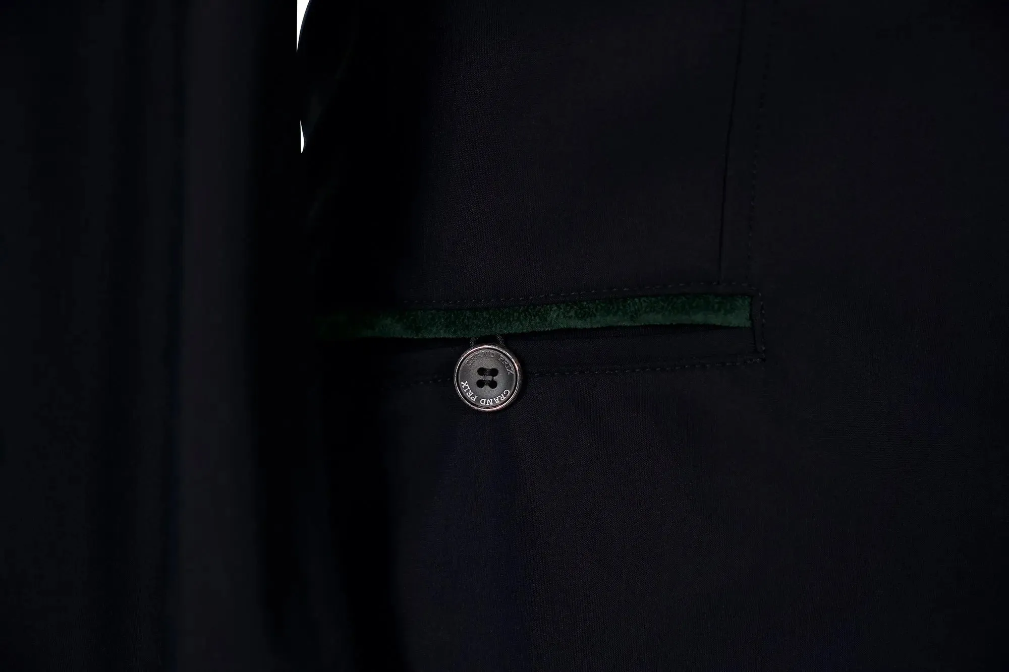 Grand Prix Saltare Premio 4 Button Riding Show Coat, Black with Dark Green