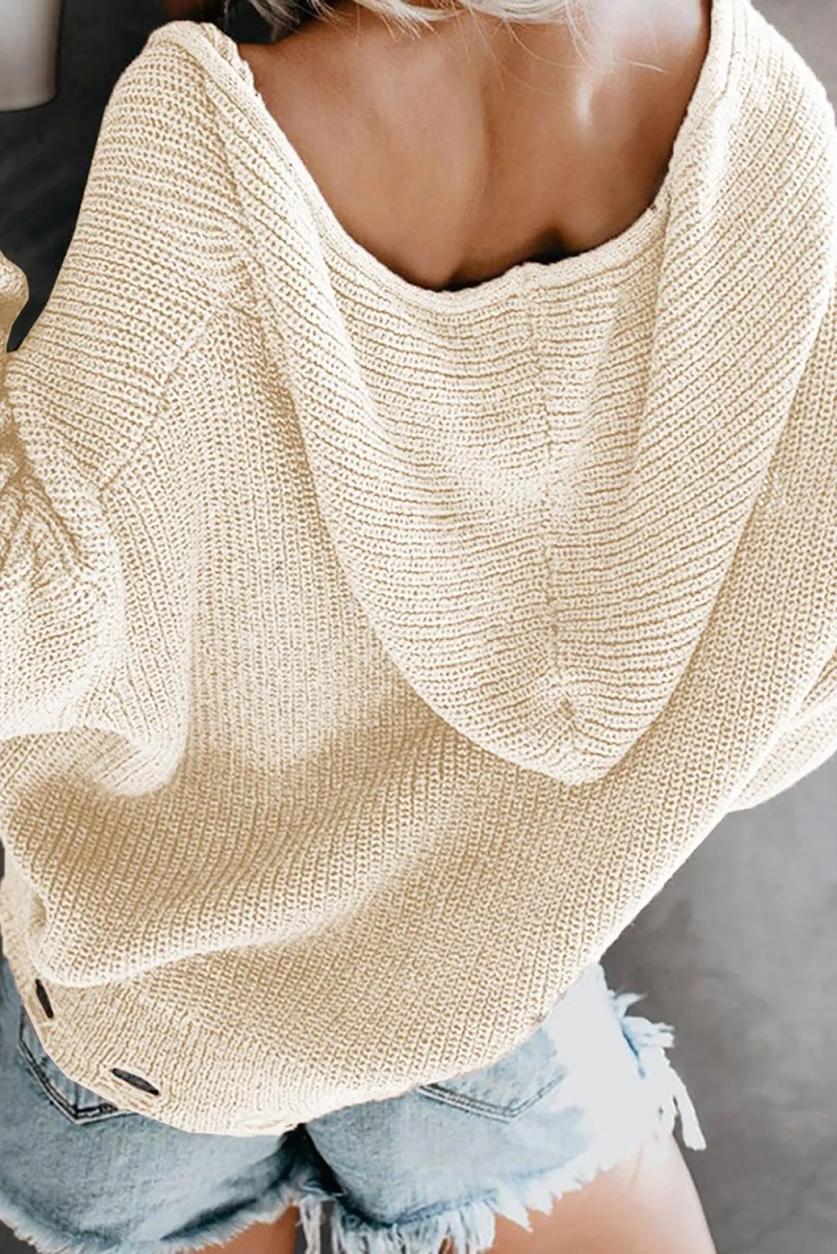 Hazel Blues® | Zipper V-Neck Dropped Sleeve Hooded Solid Sweater