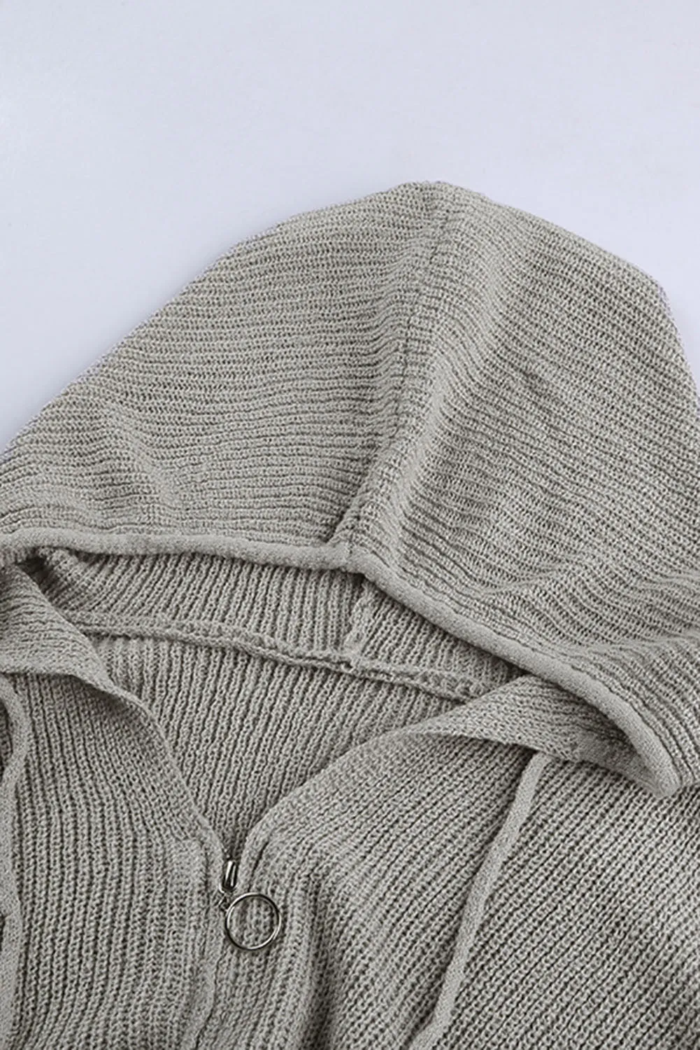 Hazel Blues® | Zipper V-Neck Dropped Sleeve Hooded Solid Sweater