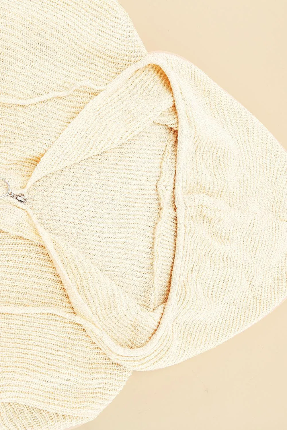 Hazel Blues® | Zipper V-Neck Dropped Sleeve Hooded Solid Sweater