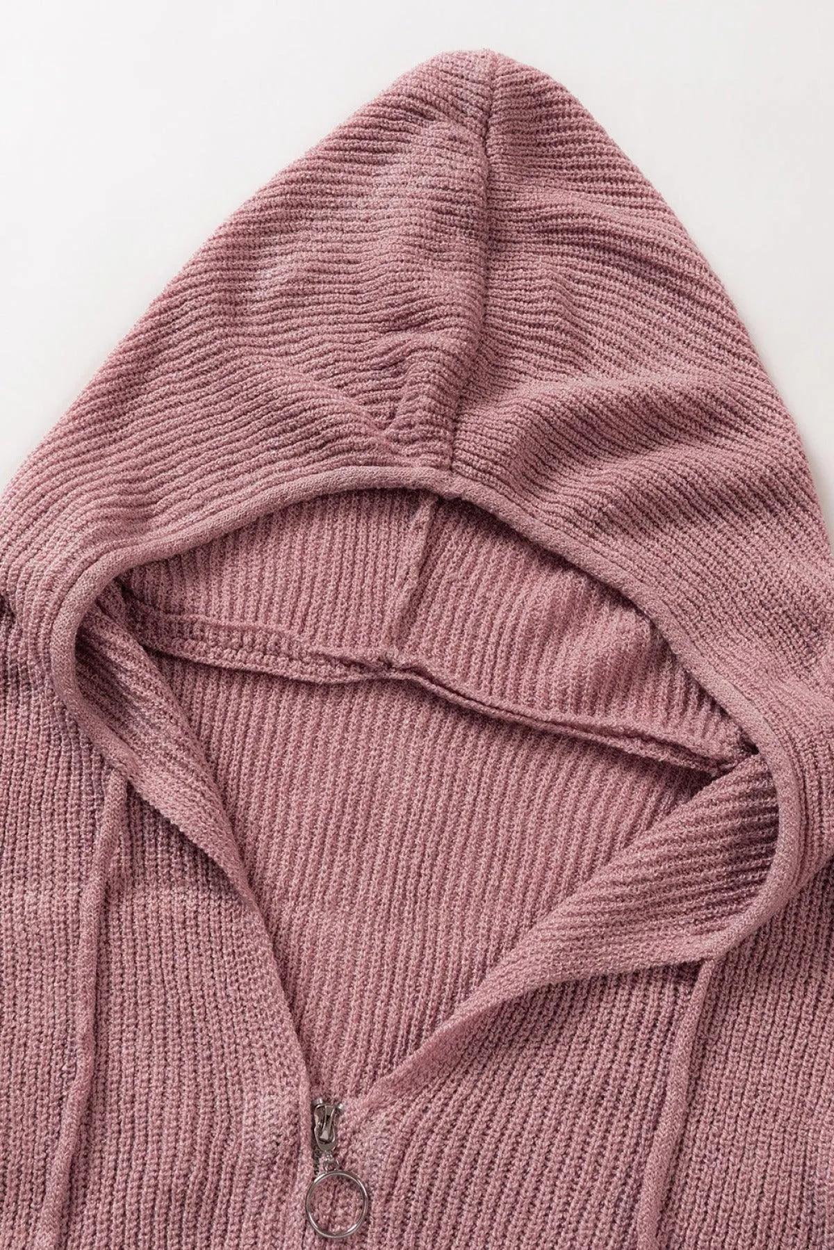 Hazel Blues® | Zipper V-Neck Dropped Sleeve Hooded Solid Sweater