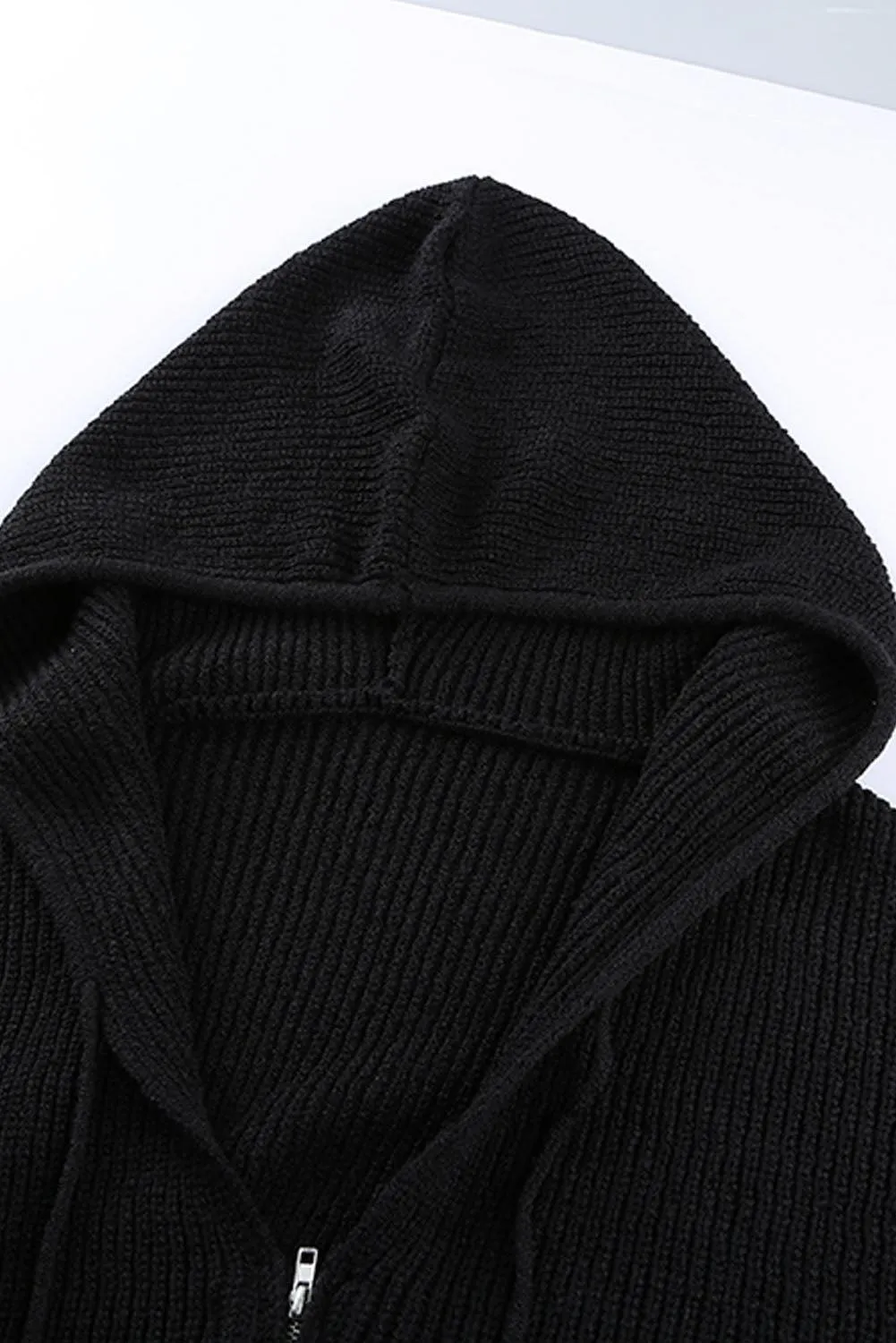 Hazel Blues® | Zipper V-Neck Dropped Sleeve Hooded Solid Sweater