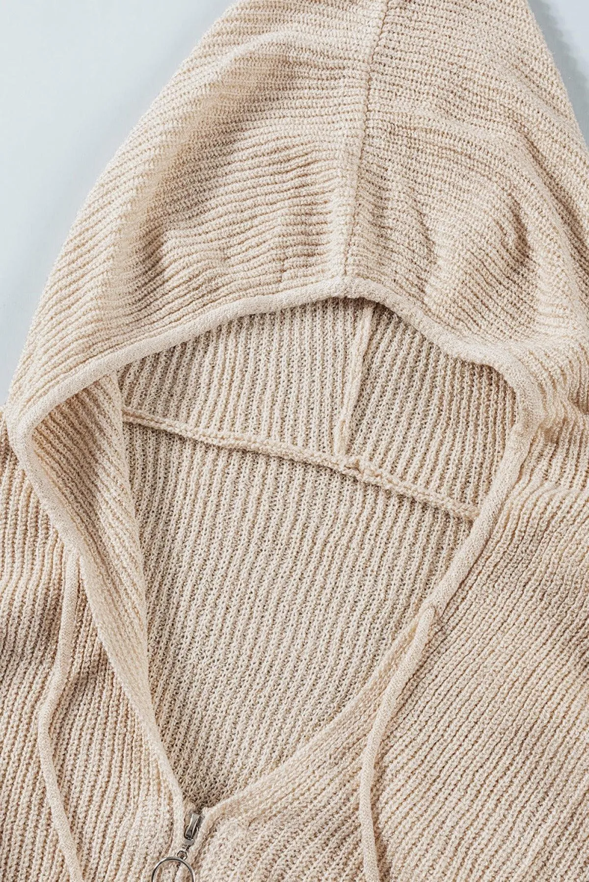 Hazel Blues® | Zipper V-Neck Dropped Sleeve Hooded Solid Sweater