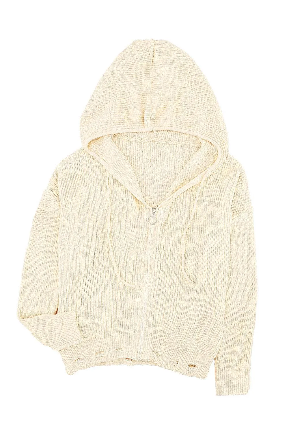 Hazel Blues® | Zipper V-Neck Dropped Sleeve Hooded Solid Sweater