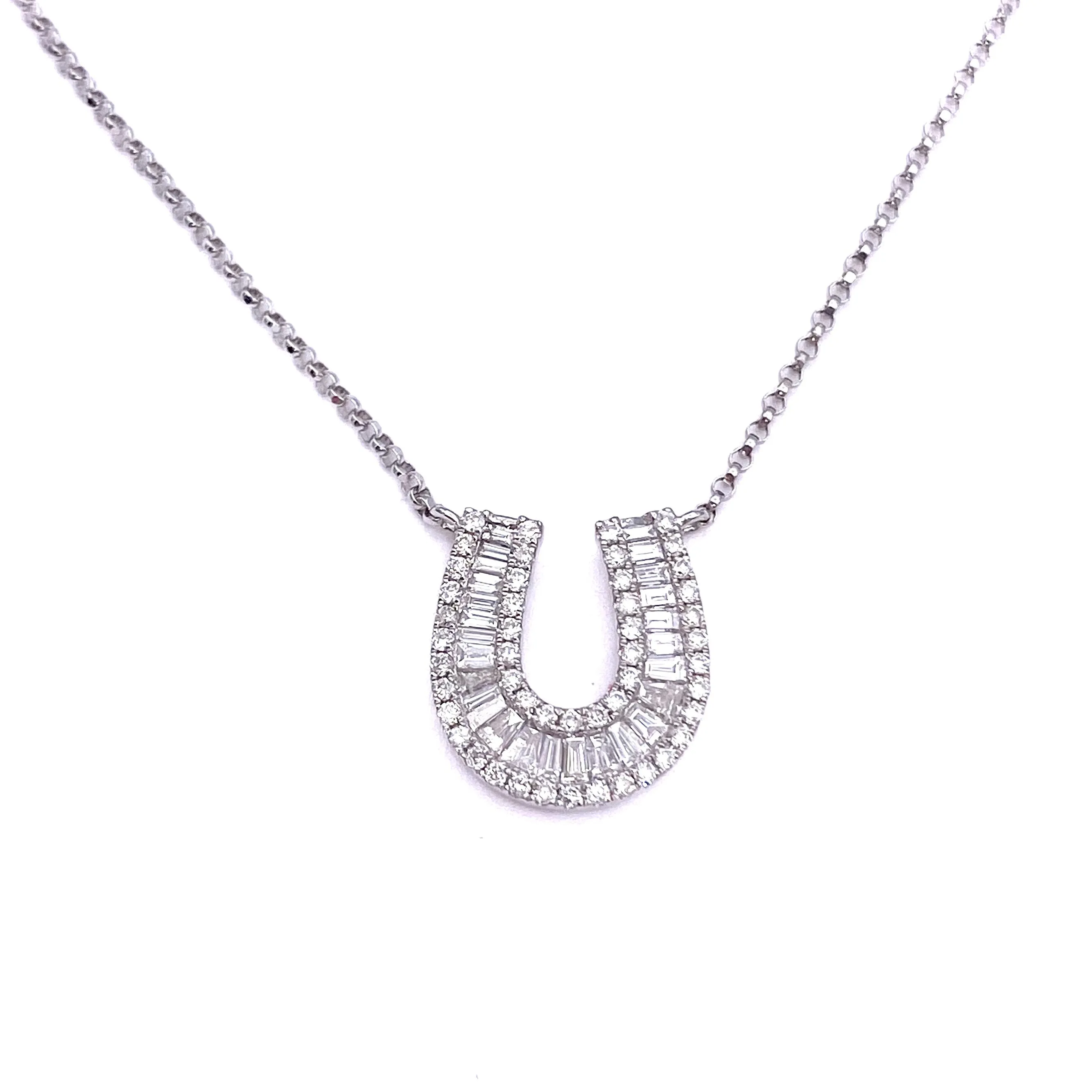 Horseshoe Necklace, Baguette Diamonds in 18k Gold