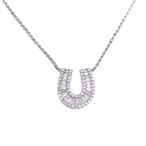 Horseshoe Necklace, Baguette Diamonds in 18k Gold