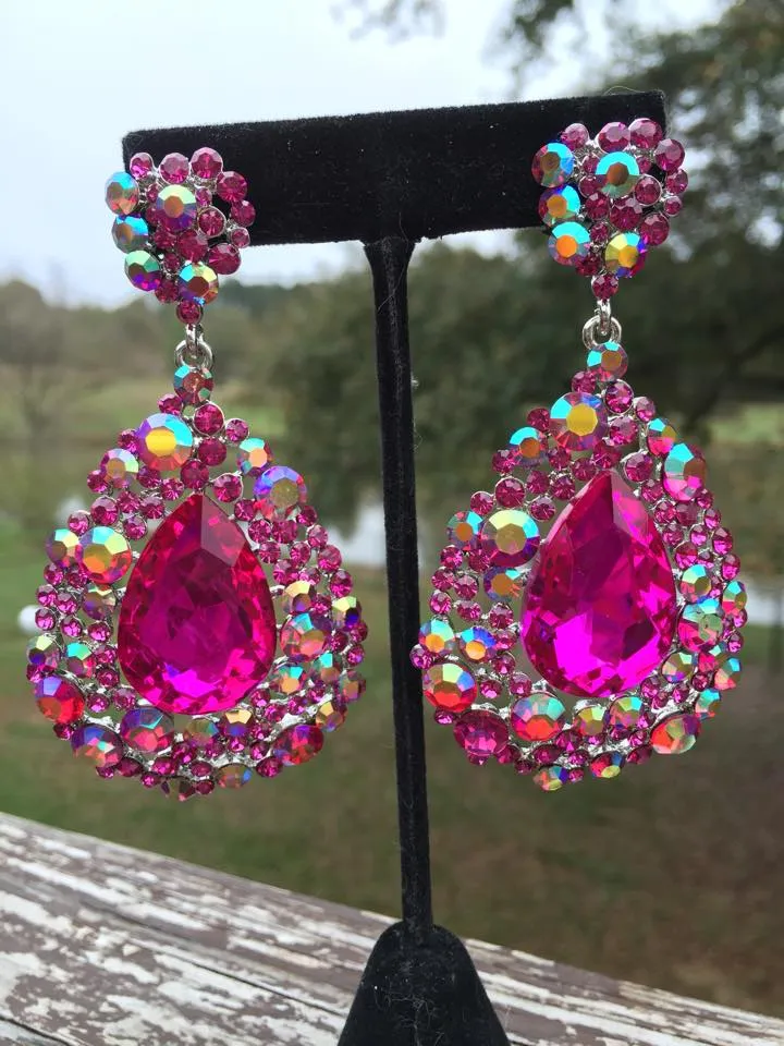 Hot Pink Earrings | Fuchsia Earrings | Pageant Chunky Earrings | H202-7