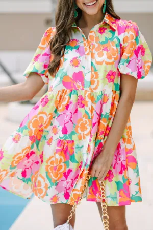 KaleaBoutique Floral Puff Sleeve Collar Buttoned Babydoll Dress