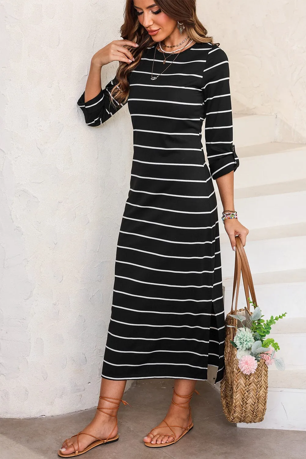 KaleaBoutique Striped Casual Slit Long Dress
