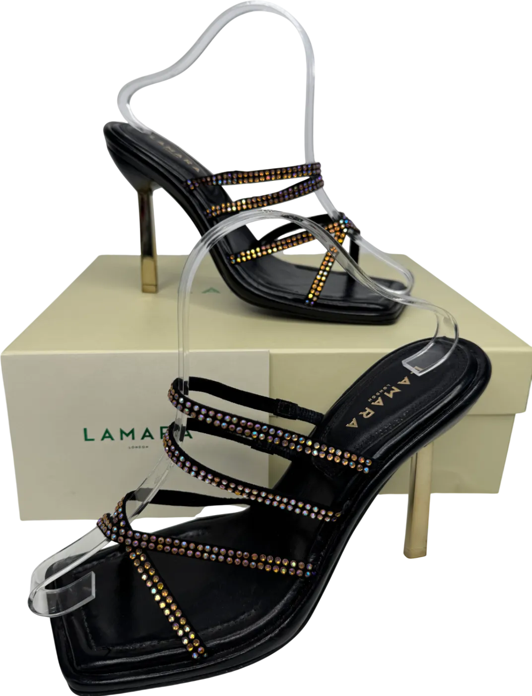 Lamara Conduit St - Black Embellished Heeled Sandals UK 6 EU 39 👠