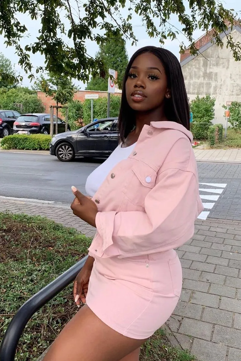Light Pink Denim Skirt and Jacket Co-ord - Viola