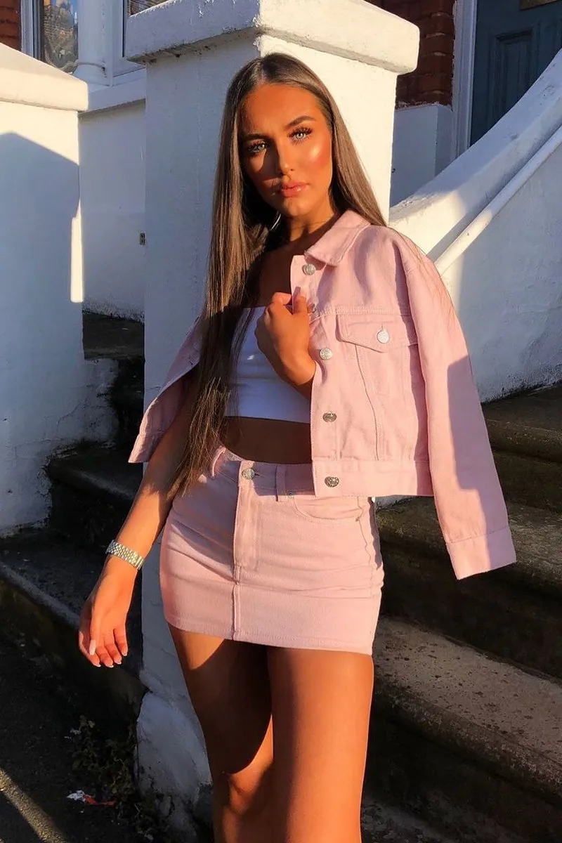 Light Pink Denim Skirt and Jacket Co-ord - Viola