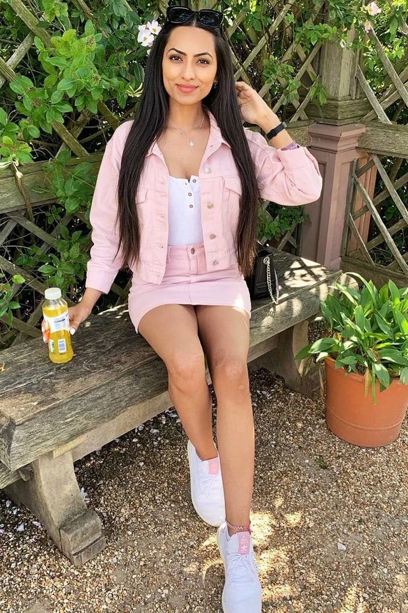 Light Pink Denim Skirt and Jacket Co-ord - Viola