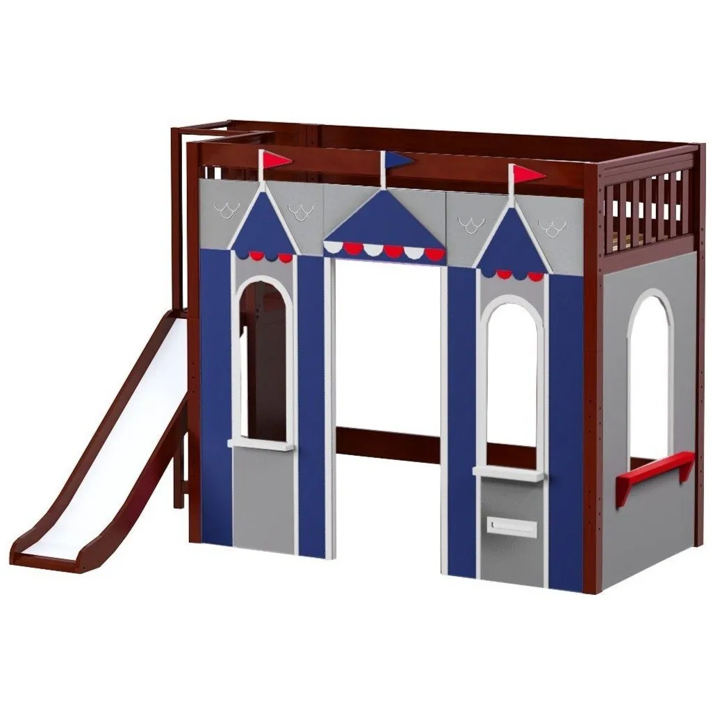 Maxtrix Twin High Loft Bed with Slide Platform   Playhouse Panels