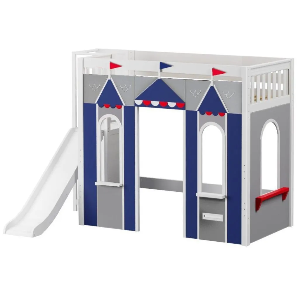 Maxtrix Twin High Loft Bed with Slide Platform   Playhouse Panels