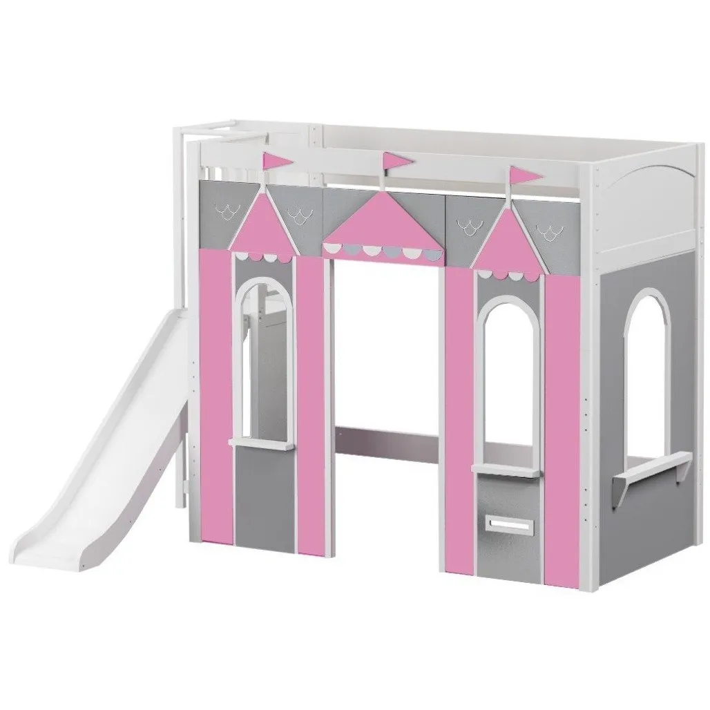 Maxtrix Twin High Loft Bed with Slide Platform   Playhouse Panels