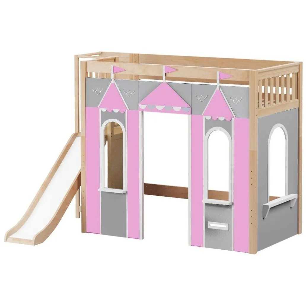 Maxtrix Twin High Loft Bed with Slide Platform   Playhouse Panels