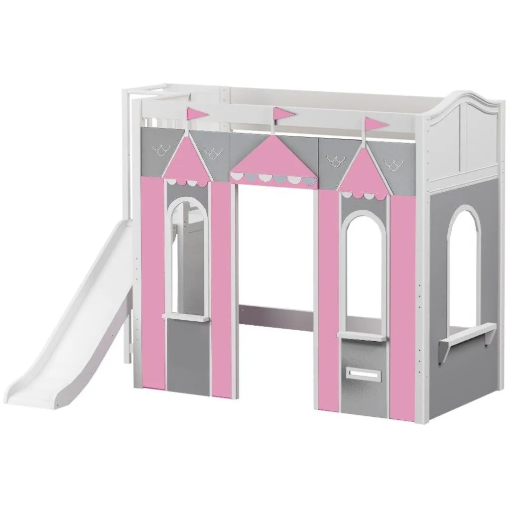 Maxtrix Twin High Loft Bed with Slide Platform   Playhouse Panels