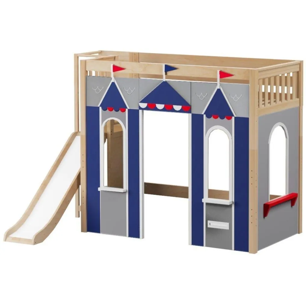 Maxtrix Twin High Loft Bed with Slide Platform   Playhouse Panels