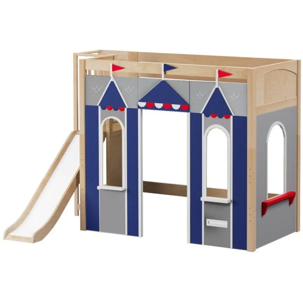 Maxtrix Twin High Loft Bed with Slide Platform   Playhouse Panels