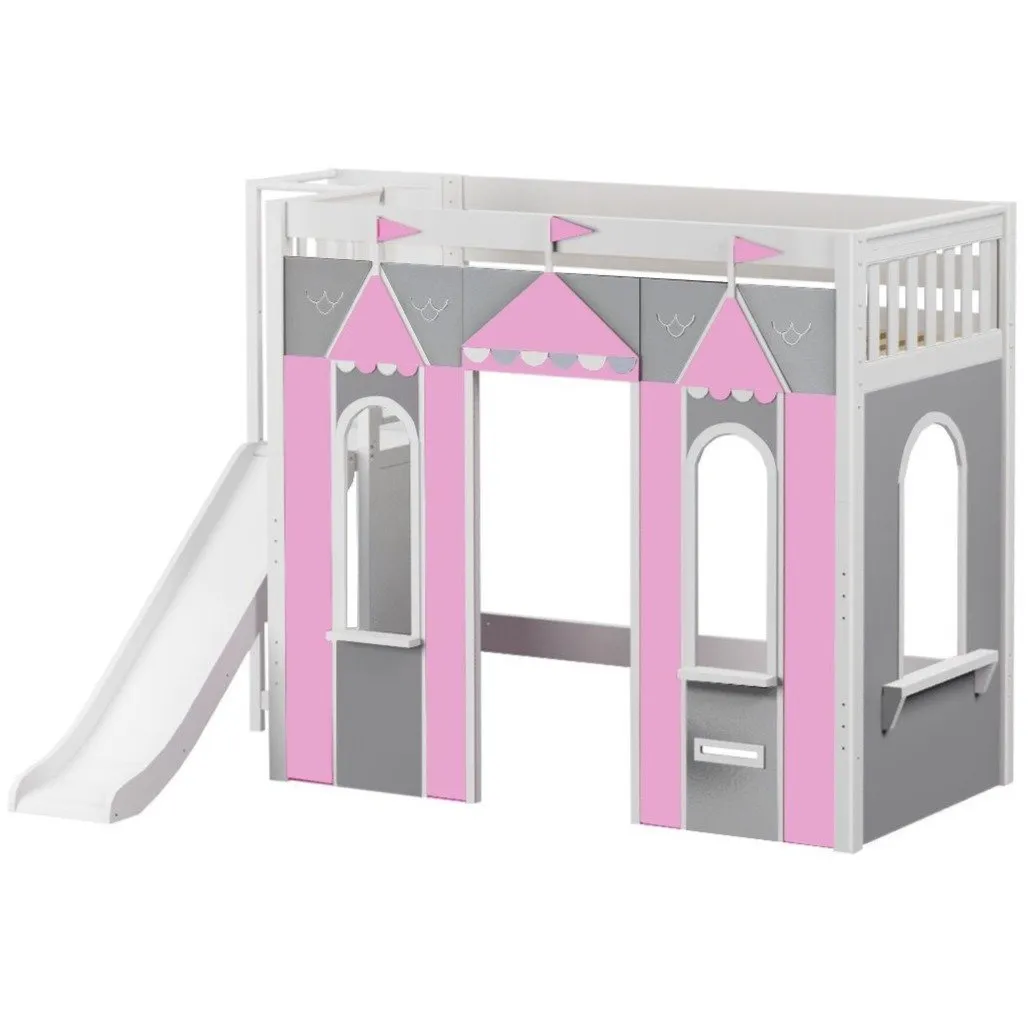 Maxtrix Twin High Loft Bed with Slide Platform   Playhouse Panels