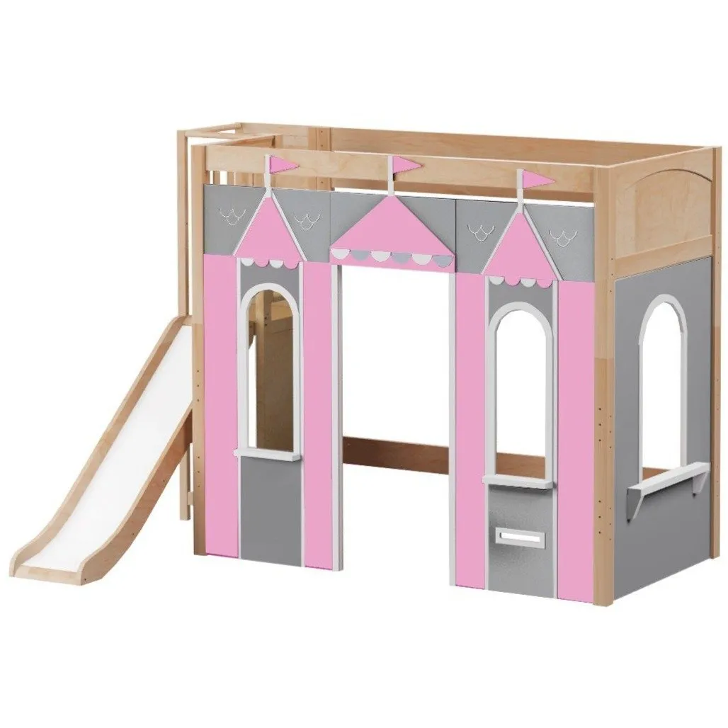 Maxtrix Twin High Loft Bed with Slide Platform   Playhouse Panels