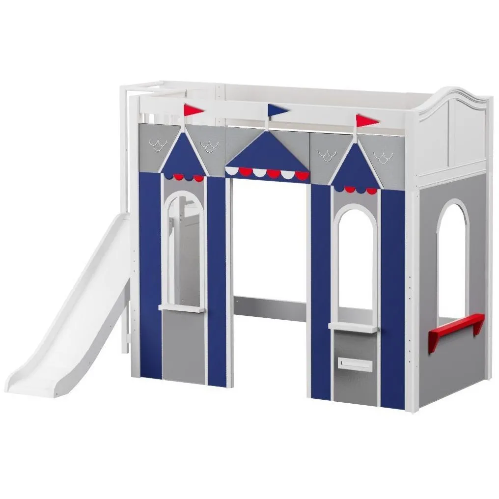 Maxtrix Twin High Loft Bed with Slide Platform   Playhouse Panels