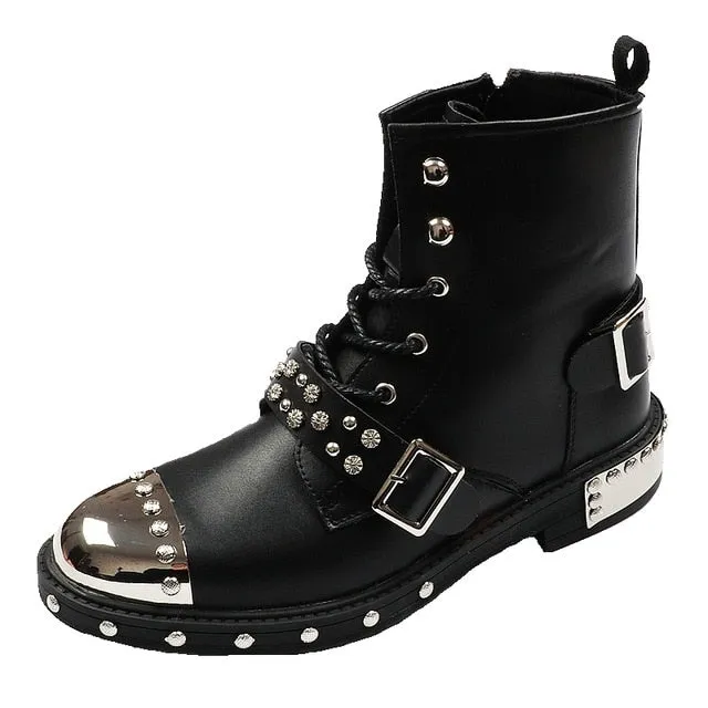 Men Fashion Ankle Boots Luxury Brand Men Rivets Punk Boots Spring Autumn Men Metal Boots High Top Men Sneakers