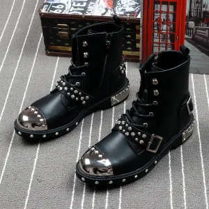 Men Fashion Ankle Boots Luxury Brand Men Rivets Punk Boots Spring Autumn Men Metal Boots High Top Men Sneakers