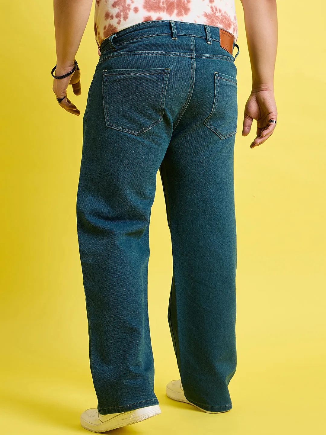 Men Plus Size Scroll-Ocean Blue Solid Jeans