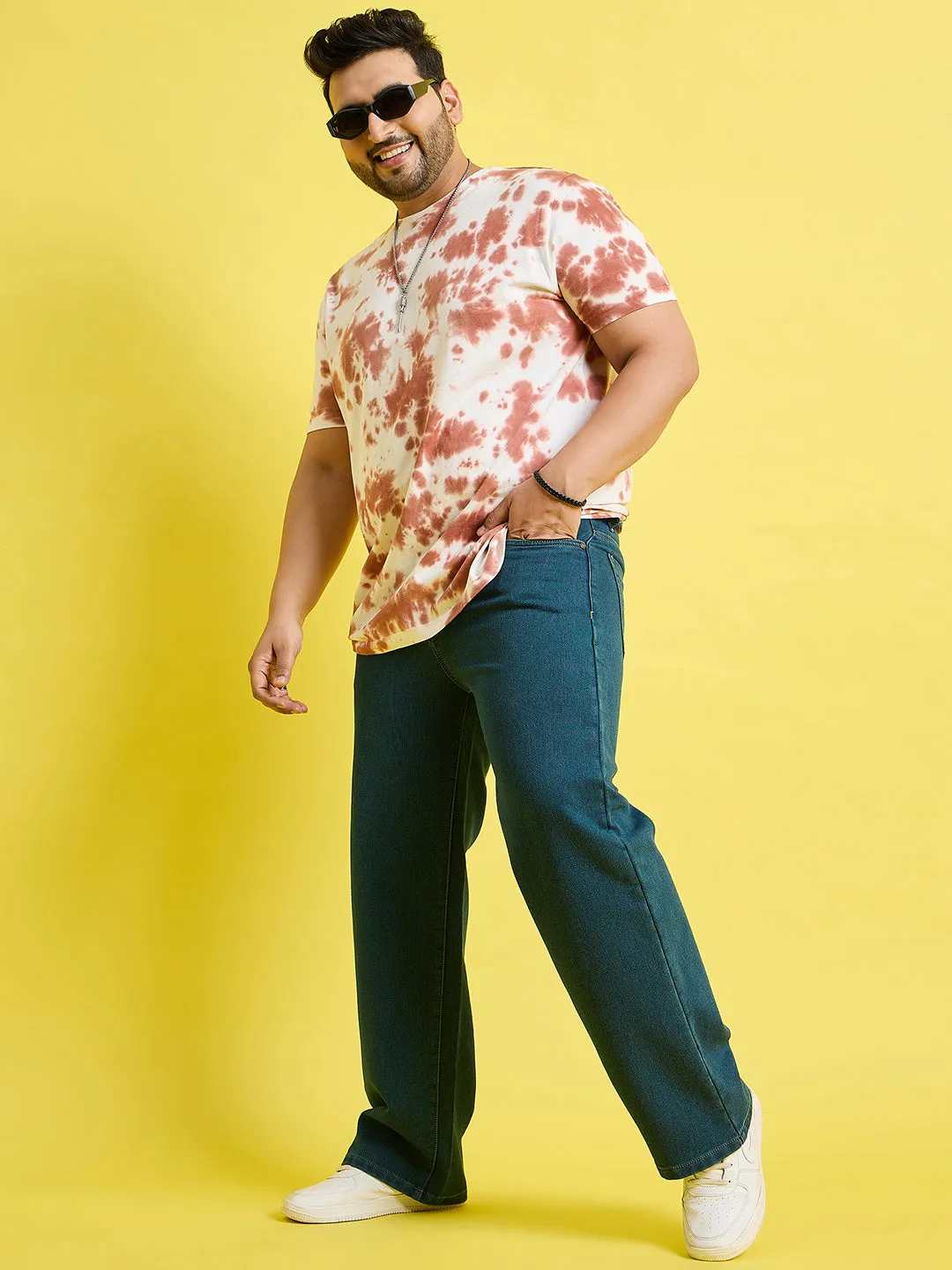 Men Plus Size Scroll-Ocean Blue Solid Jeans