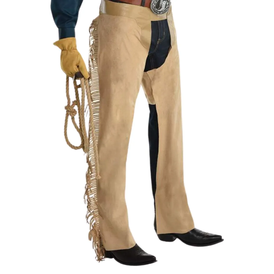 Men's Beige Suede Leather Chaps Western Cowboy Fringe Chaps LBCP317