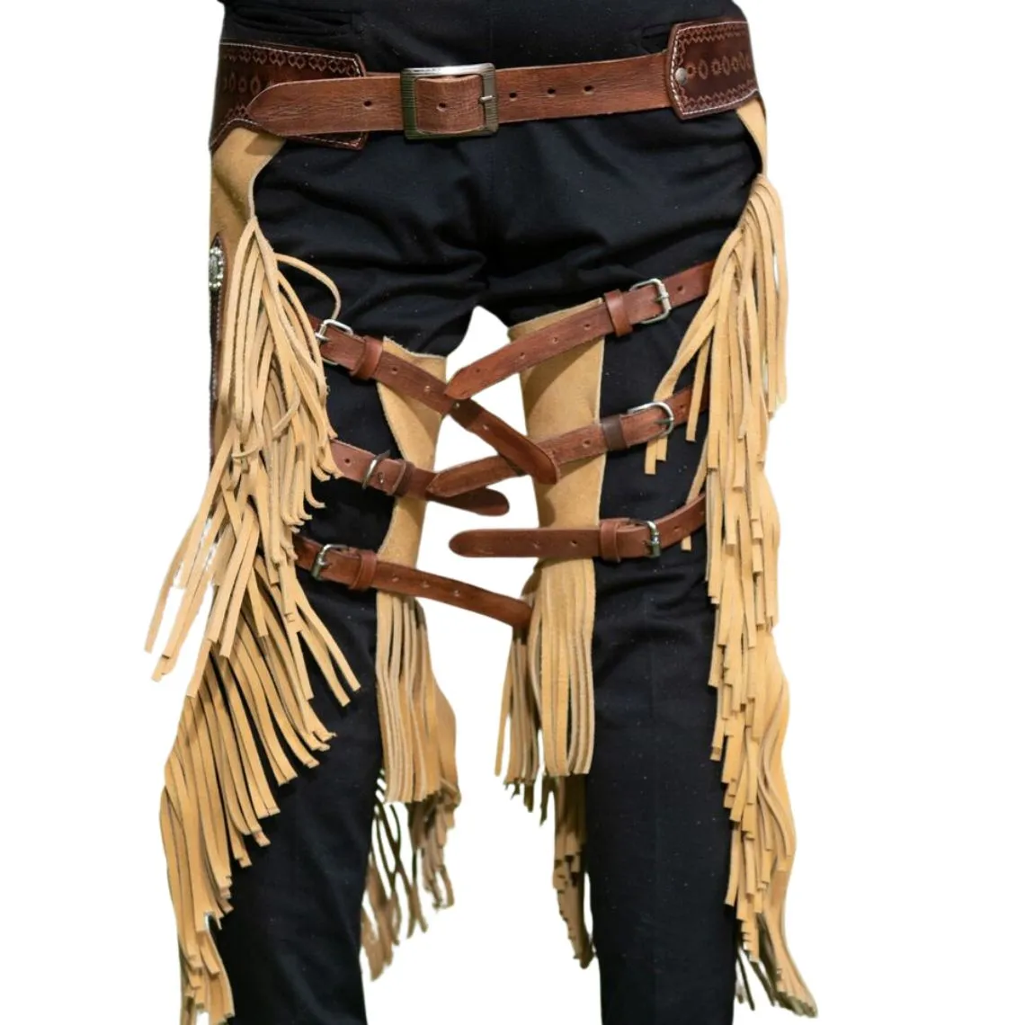 Men's Beige Suede Leather Chaps Western Cowboy Fringe Chaps LBCP318