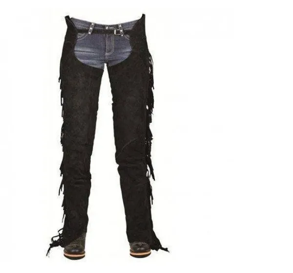Men's Black Leather Chaps Western Cowboy Fringe Chaps LBCP323